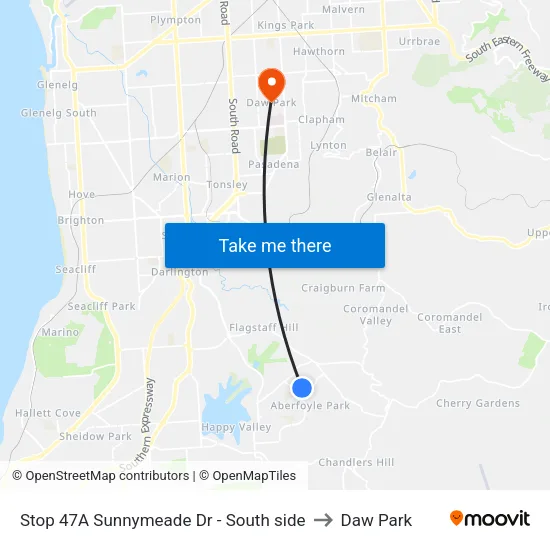 Stop 47A Sunnymeade Dr - South side to Daw Park map