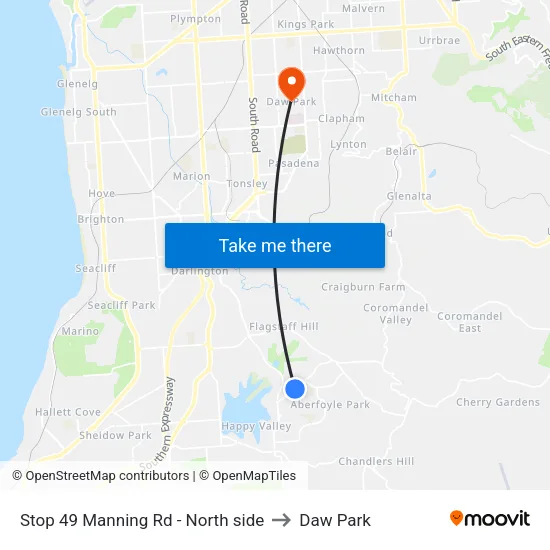 Stop 49 Manning Rd - North side to Daw Park map