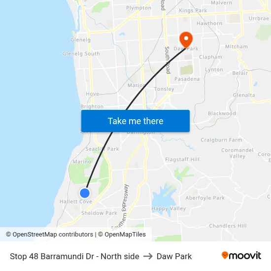 Stop 48 Barramundi Dr - North side to Daw Park map