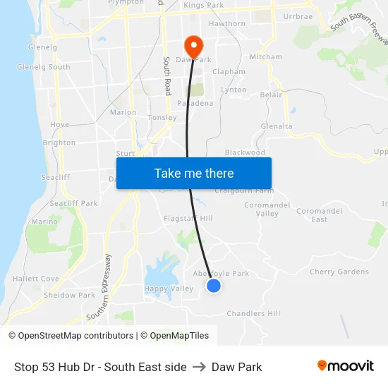Stop 53 Hub Dr - South East side to Daw Park map