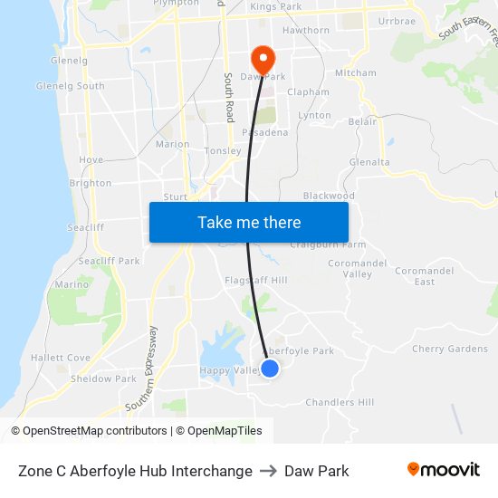 Zone C Aberfoyle Hub Interchange to Daw Park map