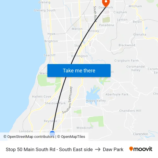 Stop 50 Main South Rd - South East side to Daw Park map