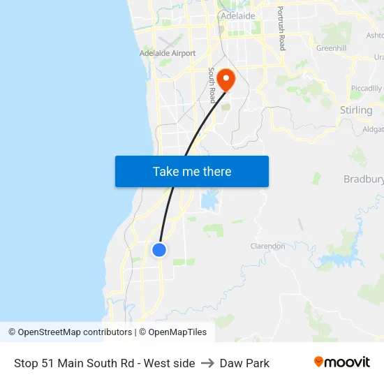 Stop 51 Main South Rd - West side to Daw Park map