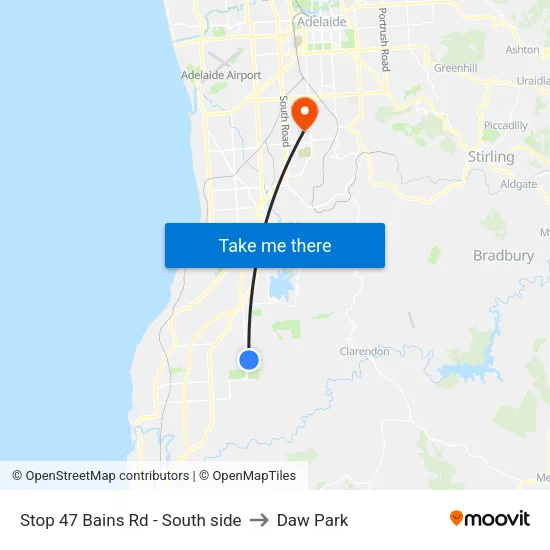 Stop 47 Bains Rd - South side to Daw Park map