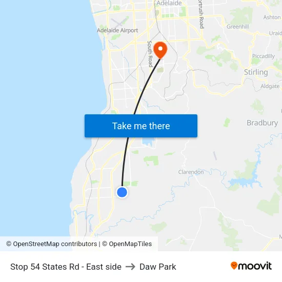 Stop 54 States Rd - East side to Daw Park map