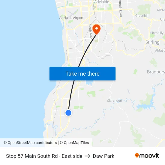 Stop 57 Main South Rd - East side to Daw Park map