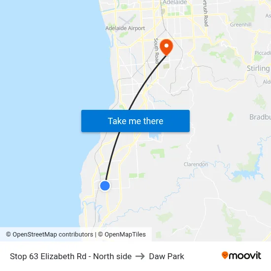 Stop 63 Elizabeth Rd - North side to Daw Park map