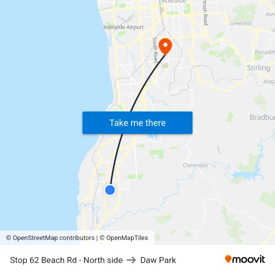 Stop 62 Beach Rd - North side to Daw Park map