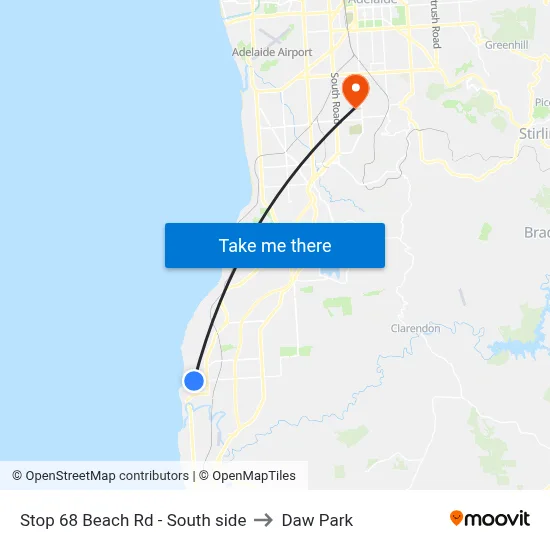 Stop 68 Beach Rd - South side to Daw Park map