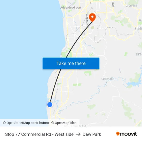 Stop 77 Commercial Rd - West side to Daw Park map
