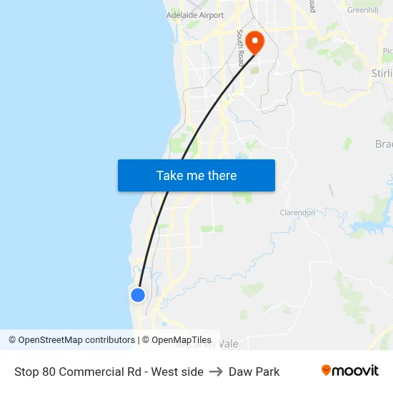 Stop 80 Commercial Rd - West side to Daw Park map