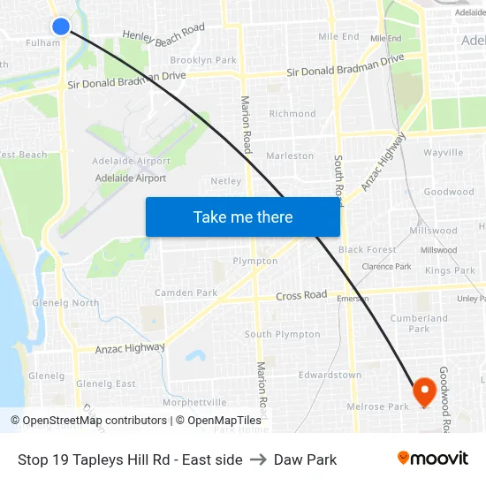 Stop 19 Tapleys Hill Rd - East side to Daw Park map