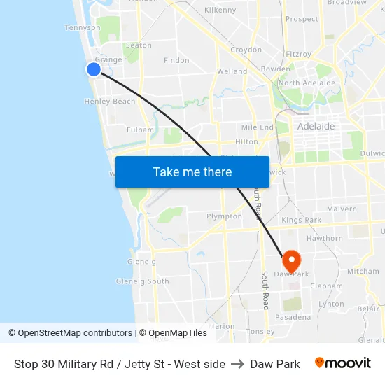 Stop 30 Military Rd / Jetty St - West side to Daw Park map