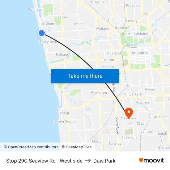 Stop 29C Seaview Rd - West side to Daw Park map
