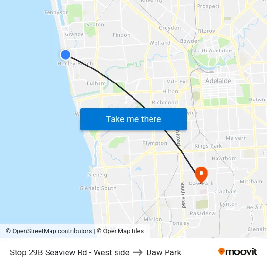 Stop 29B Seaview Rd - West side to Daw Park map