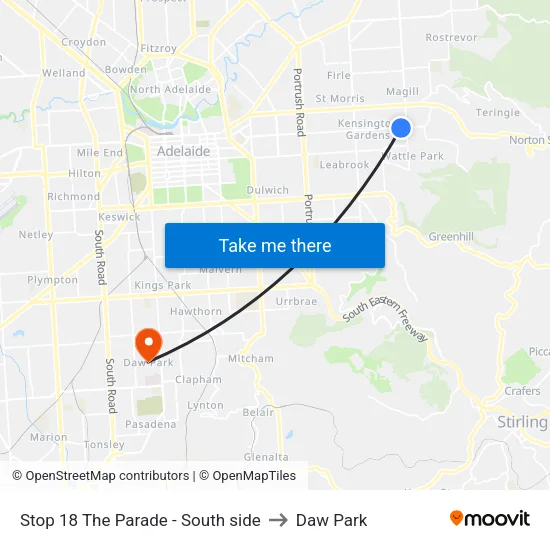 Stop 18 The Parade - South side to Daw Park map