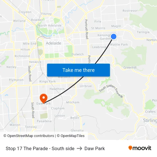 Stop 17 The Parade - South side to Daw Park map