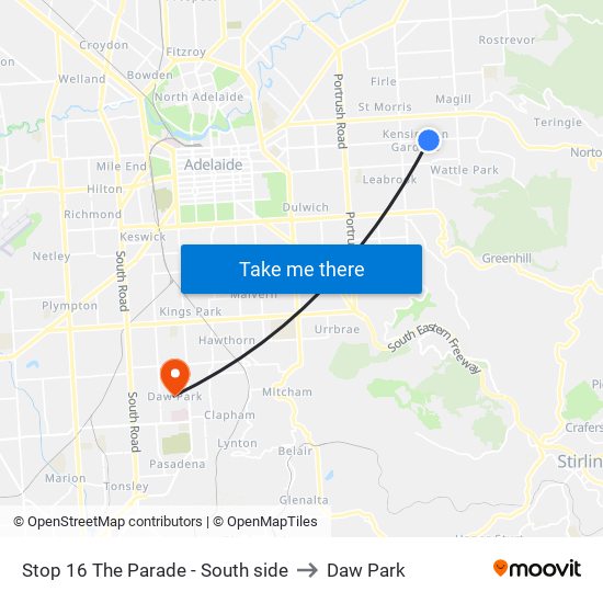 Stop 16 The Parade - South side to Daw Park map