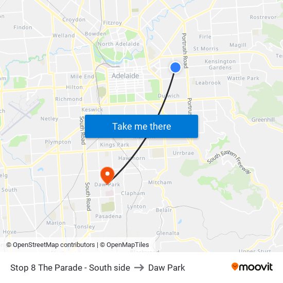 Stop 8 The Parade - South side to Daw Park map