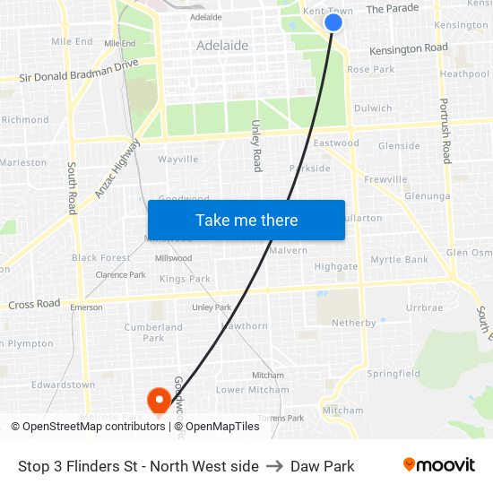 Stop 3 Flinders St - North West side to Daw Park map