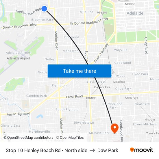 Stop 10 Henley Beach Rd - North side to Daw Park map