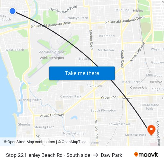 Stop 22 Henley Beach Rd - South side to Daw Park map