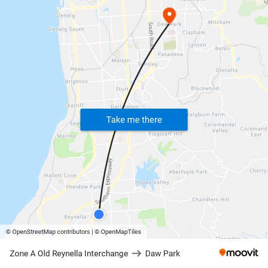 Zone A Old Reynella Interchange to Daw Park map