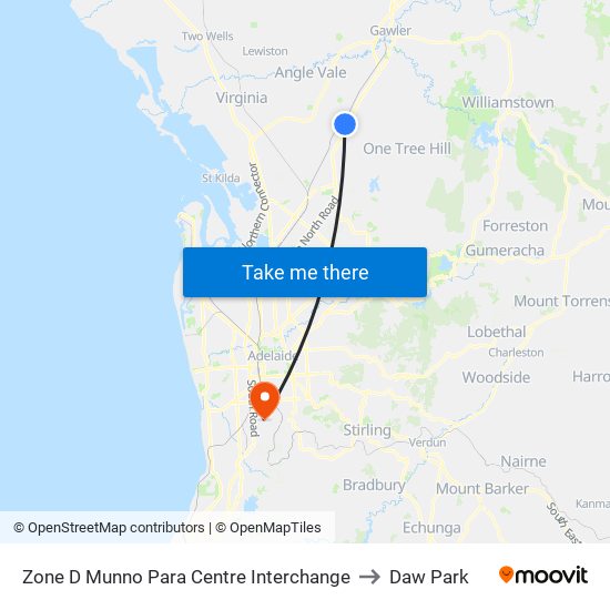 Zone D Munno Para Centre Interchange to Daw Park map