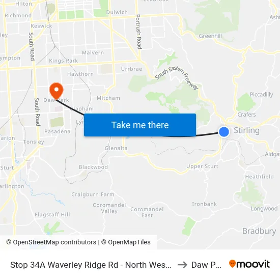 Stop 34A Waverley Ridge Rd - North West side to Daw Park map