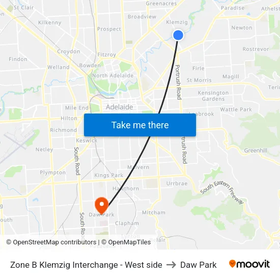 Zone B Klemzig Interchange - West side to Daw Park map