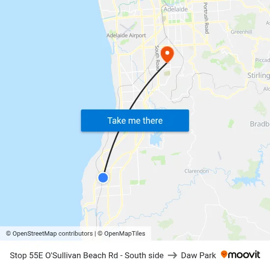 Stop 55E O'Sullivan Beach Rd - South side to Daw Park map