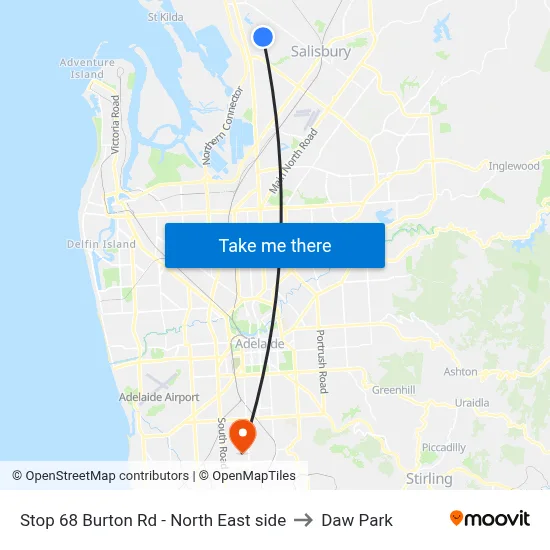 Stop 68 Burton Rd - North East side to Daw Park map