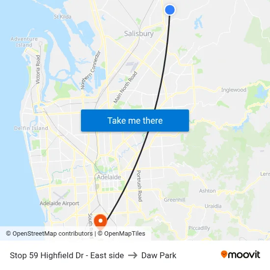 Stop 59 Highfield Dr - East side to Daw Park map