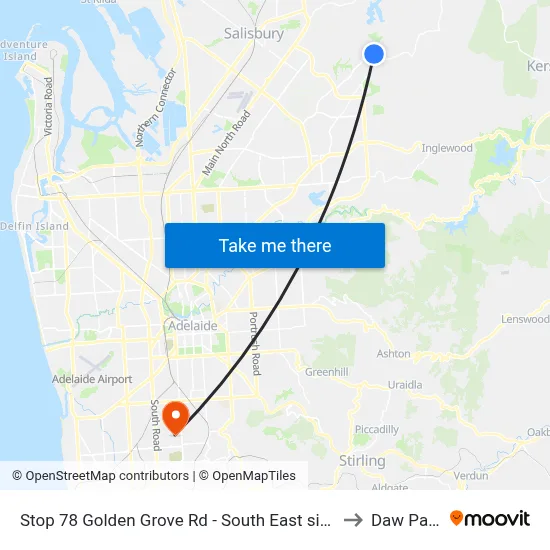 Stop 78 Golden Grove Rd - South East side to Daw Park map