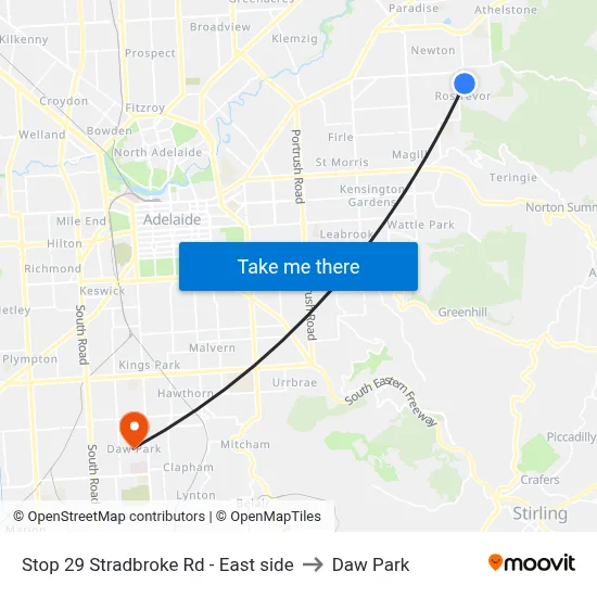 Stop 29 Stradbroke Rd - East side to Daw Park map