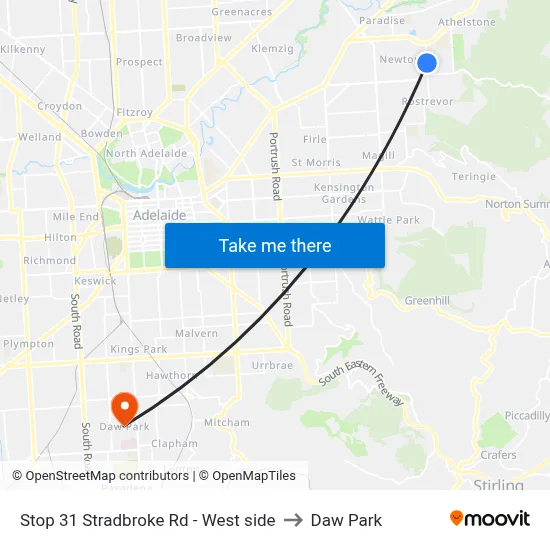 Stop 31 Stradbroke Rd - West side to Daw Park map
