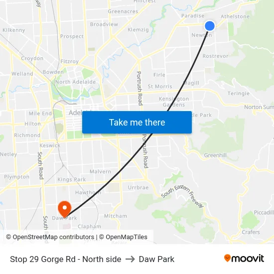 Stop 29 Gorge Rd - North side to Daw Park map
