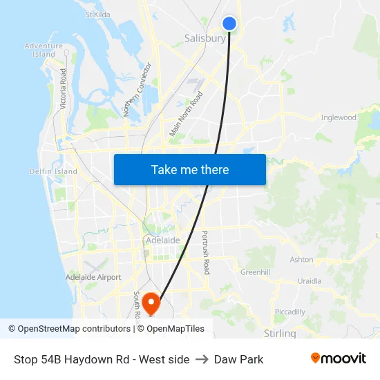 Stop 54B Haydown Rd - West side to Daw Park map
