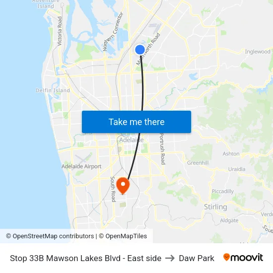 Stop 33B Mawson Lakes Blvd - East side to Daw Park map