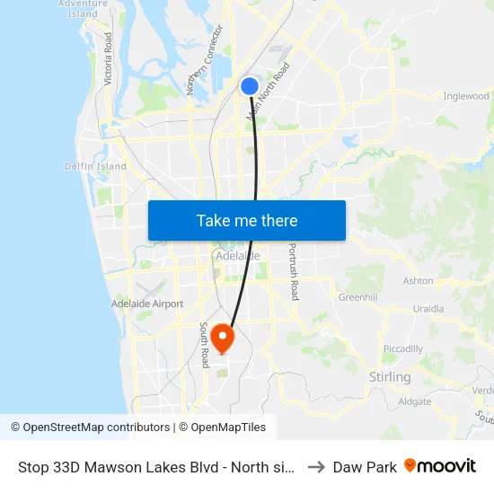 Stop 33D Mawson Lakes Blvd - North side to Daw Park map