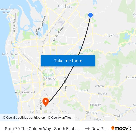 Stop 70 The Golden Way - South East side to Daw Park map