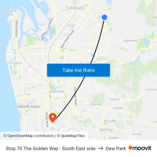 Stop 70 The Golden Way - South East side to Daw Park map