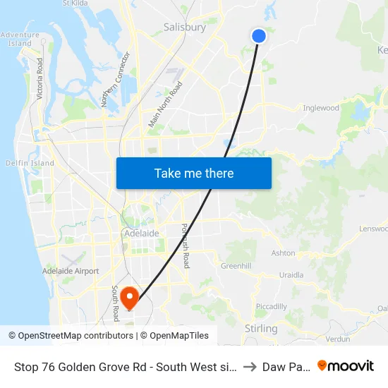 Stop 76 Golden Grove Rd - South West side to Daw Park map