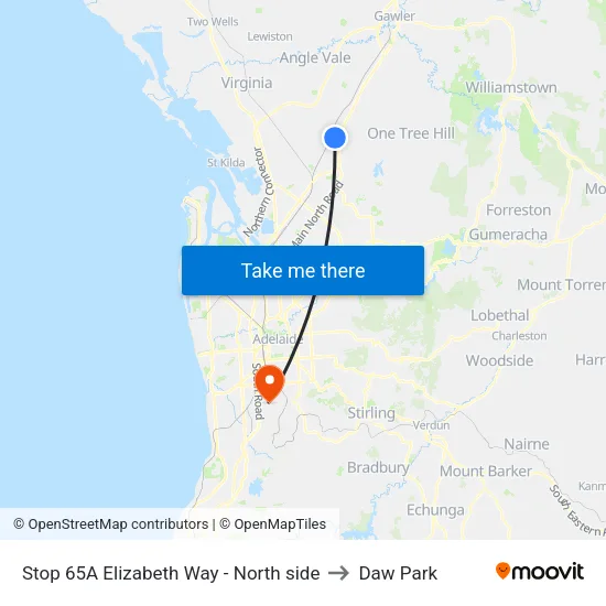 Stop 65A Elizabeth Way - North side to Daw Park map