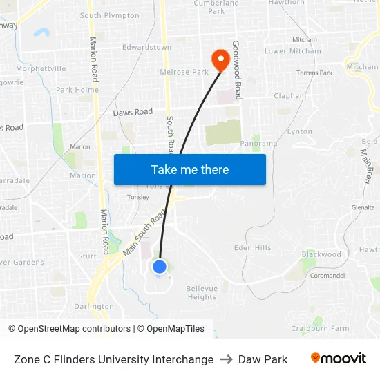 Zone C Flinders University Interchange to Daw Park map