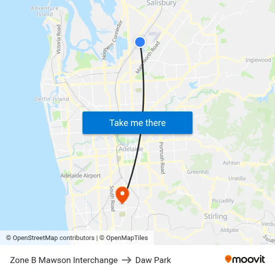 Zone B Mawson Interchange to Daw Park map