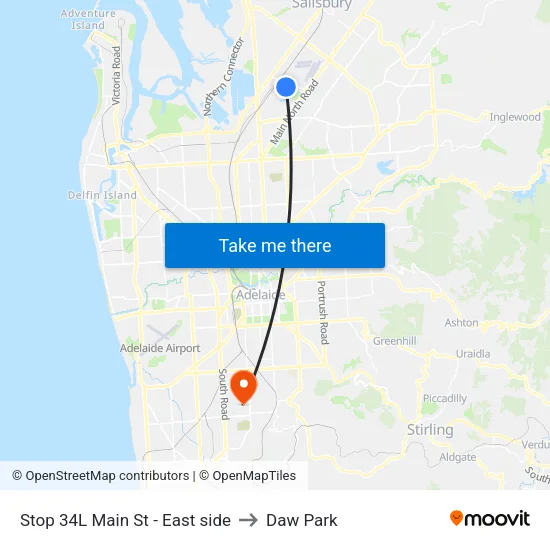 Stop 34L Main St - East side to Daw Park map