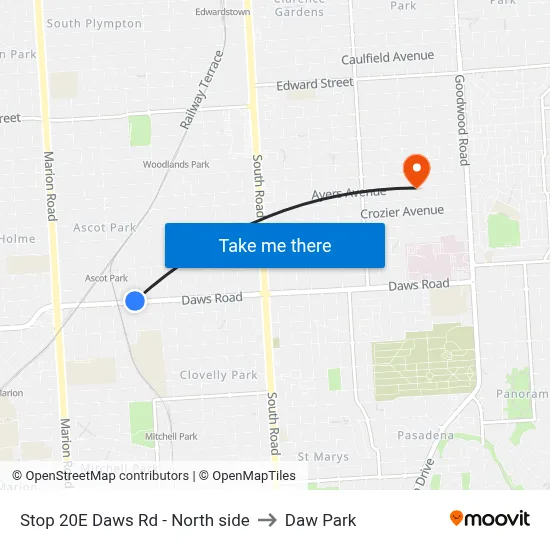 Stop 20E Daws Rd - North side to Daw Park map