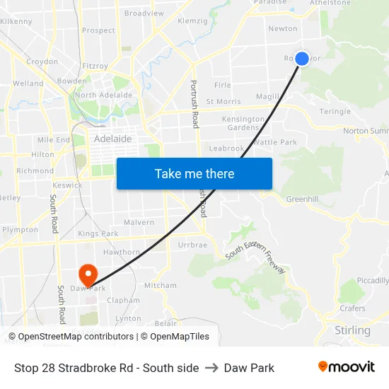 Stop 28 Stradbroke Rd - South side to Daw Park map