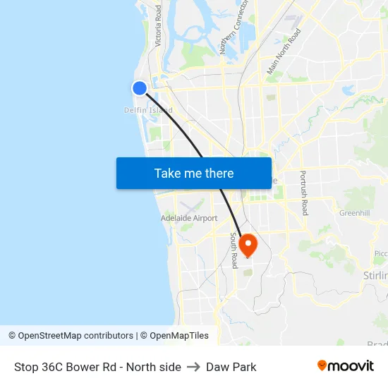 Stop 36C Bower Rd - North side to Daw Park map